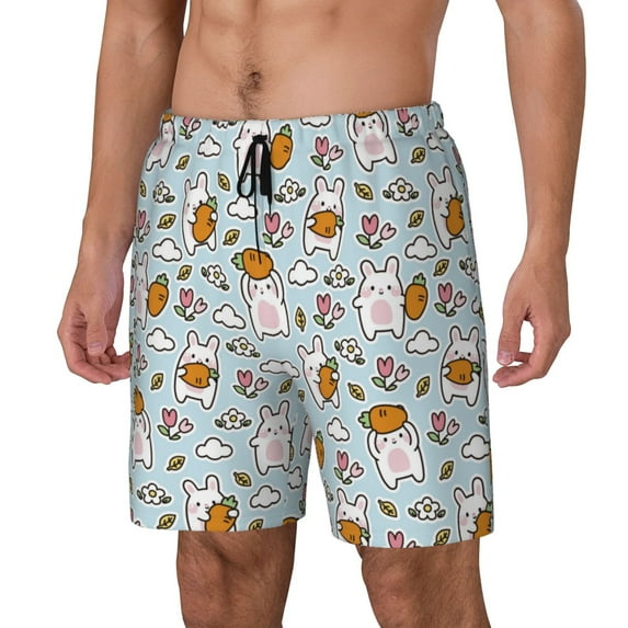 Goofa Carrot Rabbit Printed Men's Swim Trunks Board Shorts Quick Dry Mens Swimming Trunks with Compression Liner,Breathable Fit Hawaii Beach Shorts-3X-Large