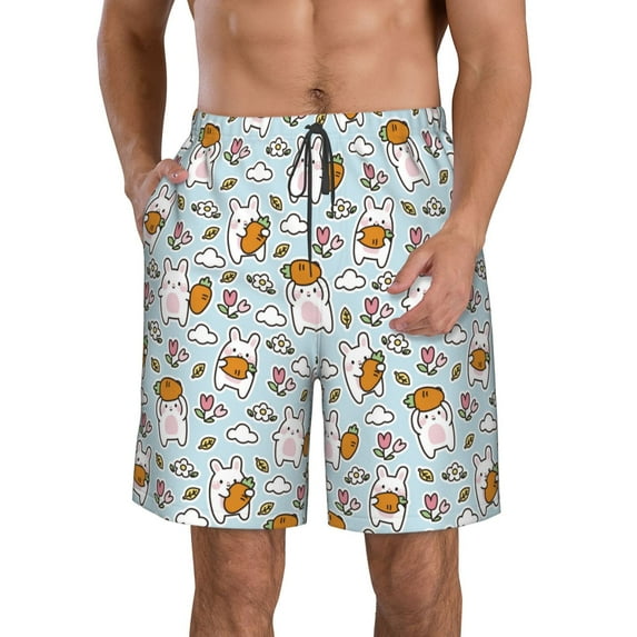 Goofa Carrot Rabbit Printed Mens Swim Trunks Summer Quick Dry Short Beach Swimwear Bathing Suits-Large