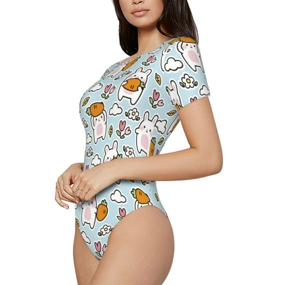 Goofa Carrot Rabbit Printed Women Rash Guard Short Sleeve,Tummy control Swimsuit Surfing Swimsuit Bathing Suit One Piece Swimsuit UPF 50-XX-Large