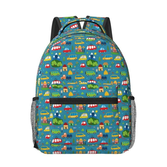 Goofa Cars Transportation Pattern Comfortable Student Backpack - Ergonomic Design, Durable, Water-Resistant, Multi-Compartment,Travel, and Outdoor Activities