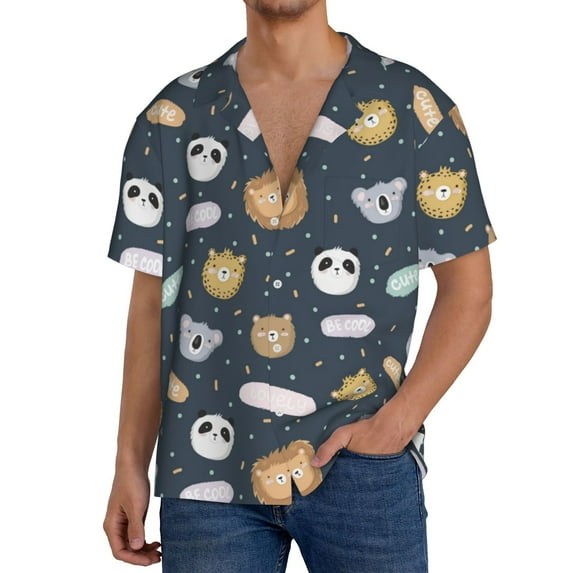 Goofa Cartoon Animals Printed Men's Casual Short-sleeved Shirt,Lightweight Breathable Button-down,Summer Casual men's top,Versatile Fashion shirt-Large