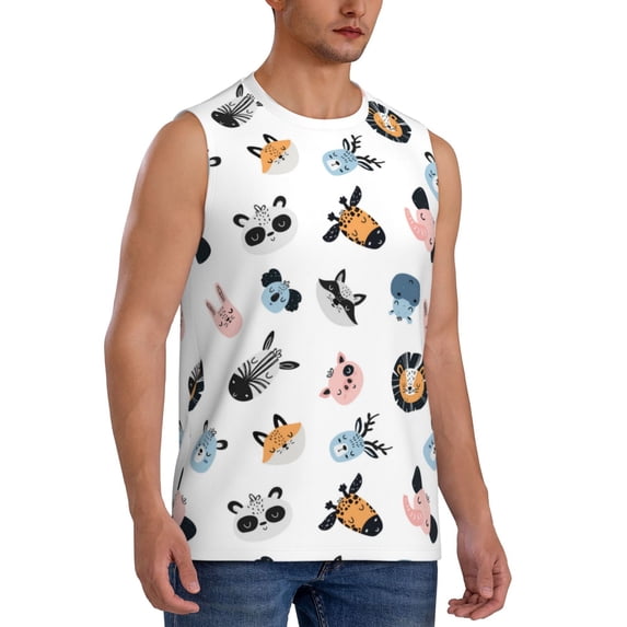 Goofa Cartoon Animals Printed Men's Sleeveless T-Shirt - Athletic Gym Workout Tank Top for Men - Moisture-Wicking, UPF 30+ Quick-Dry Muscle Tee-Medium