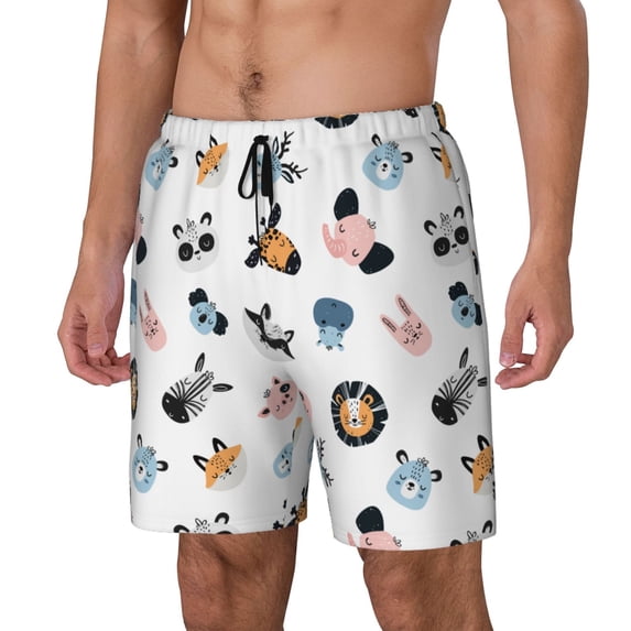 Goofa Cartoon Animals Printed Men's Swim Trunks Board Shorts Quick Dry Mens Swimming Trunks with Compression Liner,Breathable Fit Hawaii Beach Shorts-Small