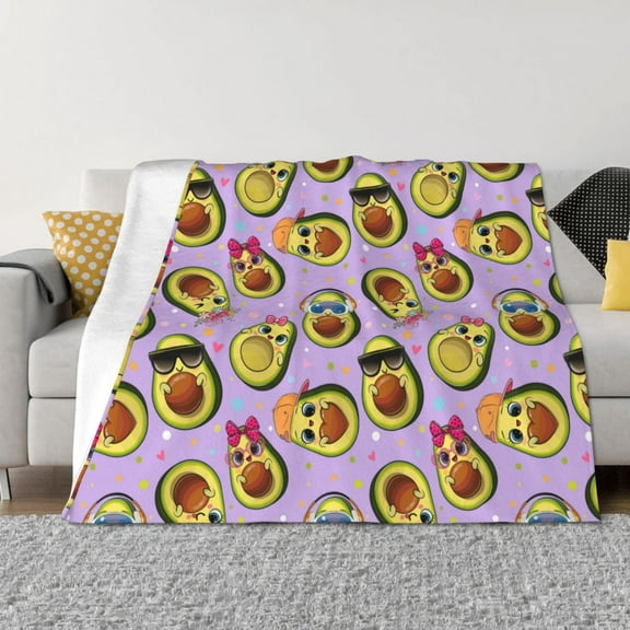 Goofa Cartoon Avocados Pattern Fleece Throw Blanket for Couch, Soft Checkered Flannel Blanket for Sofa, Warm Cozy Decorative Blanket Fall Decor Gift-40"x30"