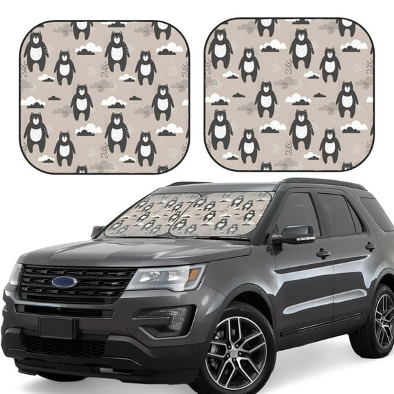Goofa Cartoon Bear Brown Pattern 2 Piece Car Windshield Sun Shade Foldable | Front Windshield Shade for Sun, Heat and UV Rays | Sunshade for Car Front Window-