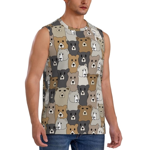 Goofa Cartoon Bear Printed Men's Sleeveless T-Shirt - Athletic Gym Workout Tank Top for Men - Moisture-Wicking, UPF 30+ Quick-Dry Muscle Tee-XX-Large