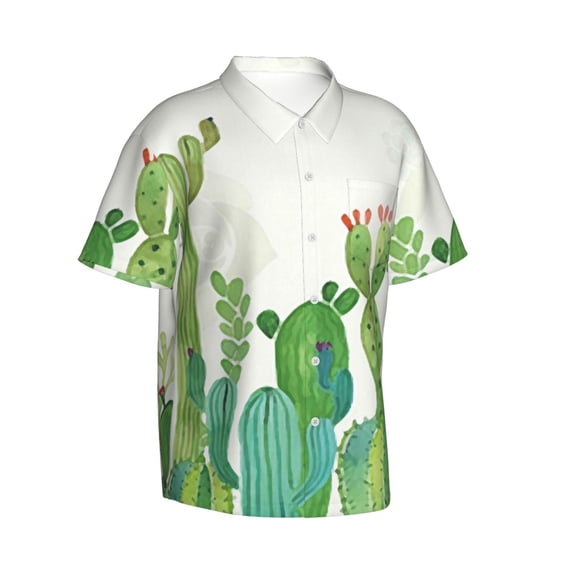 Goofa Cartoon Cactus Hawaiian Shirt for Men, Unisex Summer Beach Casual Short Sleeve Button Down Shirts,Aloha Tropical Floral print shirt-Large
