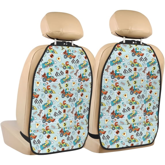 Goofa Cartoon Car Racing Pattern Car Back Seat Protector for Kids (2 Pack) ,Anti-kick Storage Mat for Car Seats,Shields from Footprints