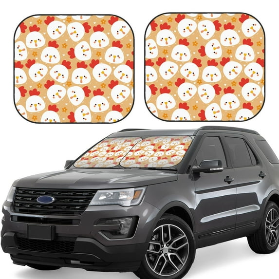 Goofa Cartoon Chicken Pattern 2 Piece Car Windshield Sun Shade Foldable | Front Windshield Shade for Sun, Heat and UV Rays | Sunshade for Car Front Window-Large