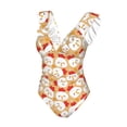 thumbnail image 1 of Goofa Cartoon Chicken Print Women's Ruffled One Piece Swimsuit V Neck, 1 of 7