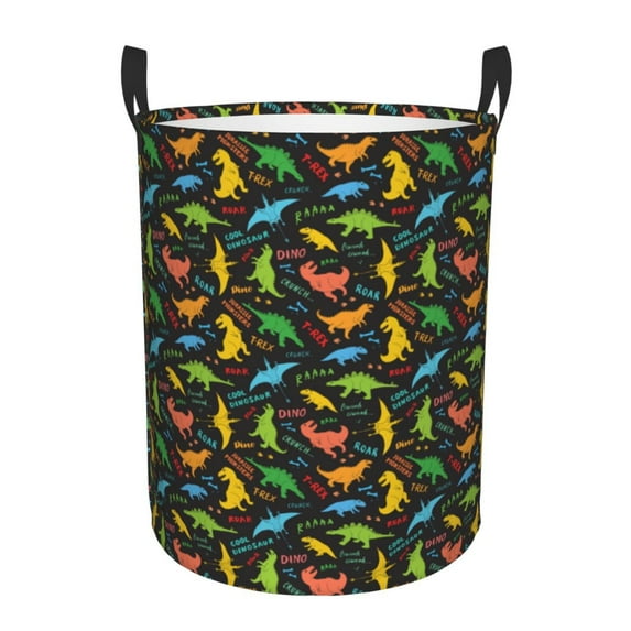 Goofa Cartoon Dino Printed Circular Hamper,Laundry Basket with Handles,Storage Baskets Foldable,Large Capacity Laundry Hamper-Medium