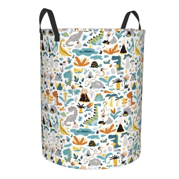 Goofa Cartoon Dinosaur Printed Circular Hamper,Laundry Basket with Handles,Storage Baskets Foldable,Large Capacity Laundry Hamper-