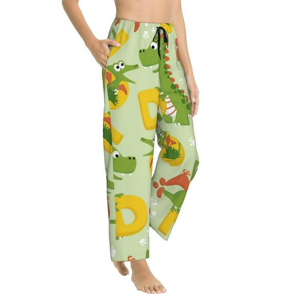 Goofa Cartoon Dinosaurs Printed Soft Pajama Pants for Women, Wide Leg Comfy Casual Lounge Yoga Pants-X-Large