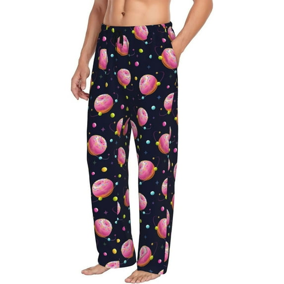 Goofa Cartoon Donut Planets Printed Soft Pajama Pants for Men, Wide Leg Comfy Casual Lounge Yoga Pants-XX-Large