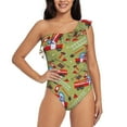 thumbnail image 1 of Goofa Cartoon Fire Truck Pattern Women's One Piece Swimsuits Tummy Control Bathing Suits Asymmetric One Shoulder Swimwear-Small, 1 of 6