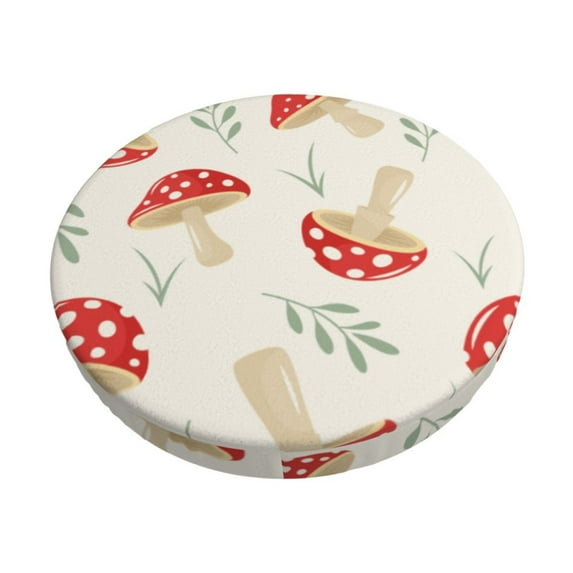 Goofa Cartoon Flat Mushrooms Printed Stool Covers Round, Waterproof Round Bar Stool Covers Anti-Slip Round Bar Stool Seat Cover with Elastic Bands Durable -12 inch