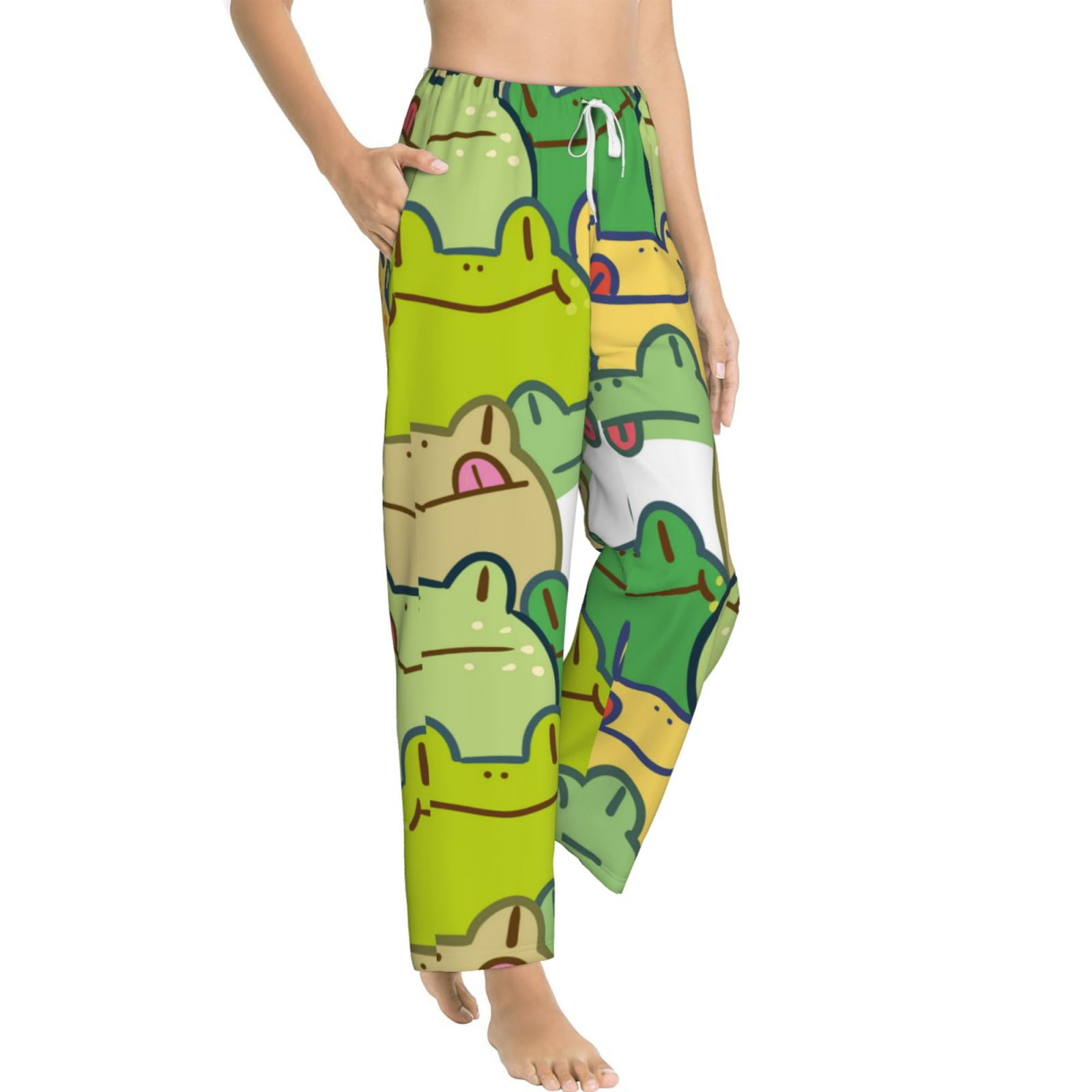 Goofa Cartoon Frog Printed Soft Pajama Pants for Women, Wide Leg Comfy ...