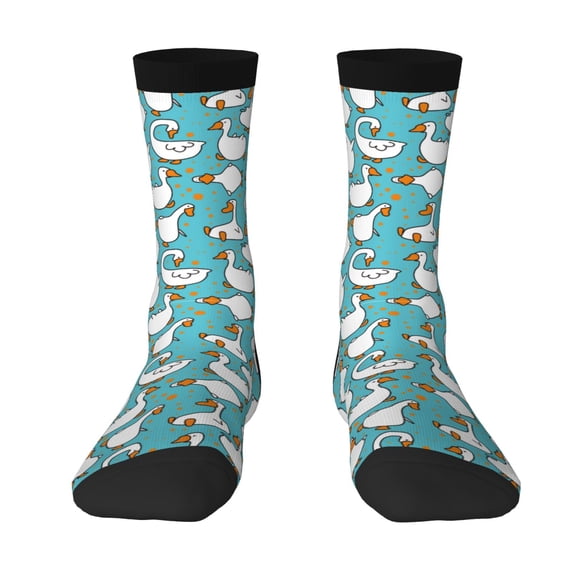 Goofa Cartoon Funny Goose Printed Men's Crew Socks, Soft Durable Breathable Moisture-Wicking with Odor Control Cotton socks
