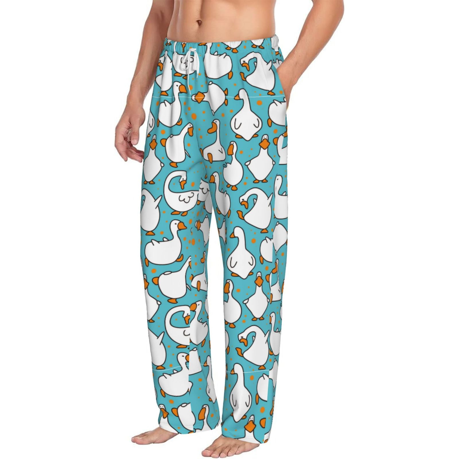Goofa Cartoon Funny Goose Printed Soft Pajama Pants for Men, Wide Leg ...