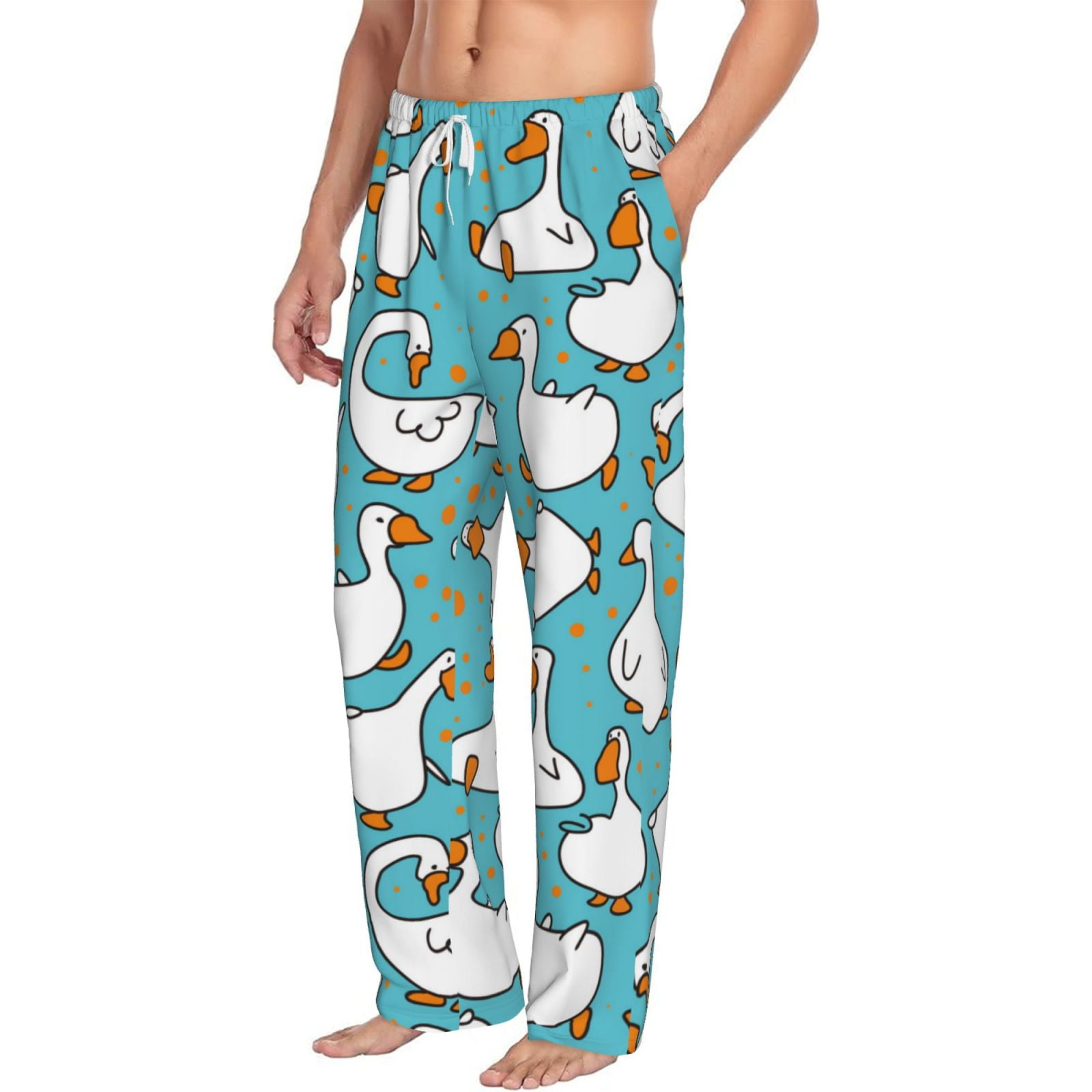 Goofa Cartoon Funny Goose Printed Soft Pajama Pants for Men, Wide Leg ...