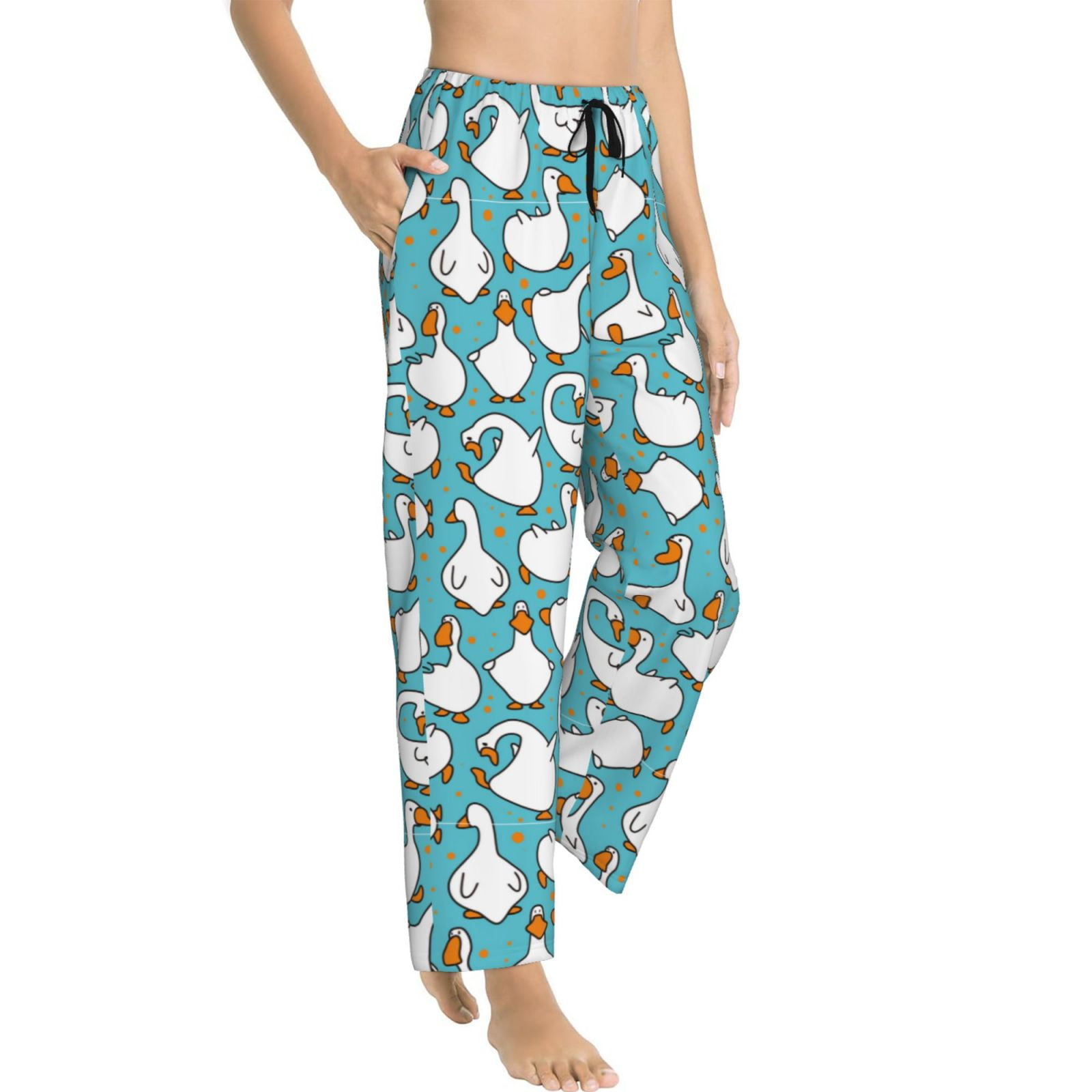Goofa Cartoon Funny Goose Printed Soft Pajama Pants for Women, Wide Leg ...