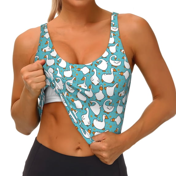 Goofa Cartoon Funny Goose Printed Sports Bras for Women, High Impact Running Bra Workout Crop Tank Tops Longline Sports Bra Push up-Small