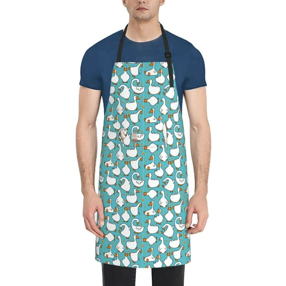 Goofa Cartoon Funny Goose Printed Waterproof Apron 33" Chef Aprons for Men Heavy Duty Chemical Work Apron Adjustable Bib Apron