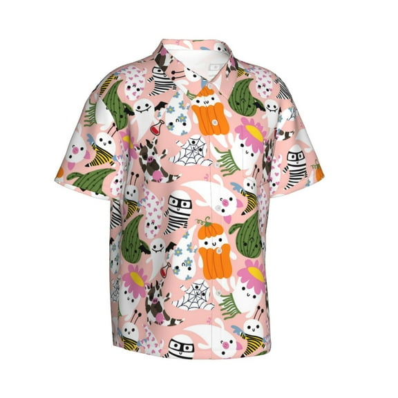 Goofa Cartoon Halloween Hawaiian Shirt for Men, Unisex Summer Beach Casual Short Sleeve Button Down Shirts,Aloha Tropical Floral print shirt-Small