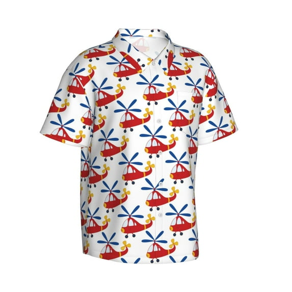 Goofa Cartoon Helicopter Hawaiian Shirt for Men, Unisex Summer Beach Casual Short Sleeve Button Down Shirts,Aloha Tropical Floral print shirt-3X-Large