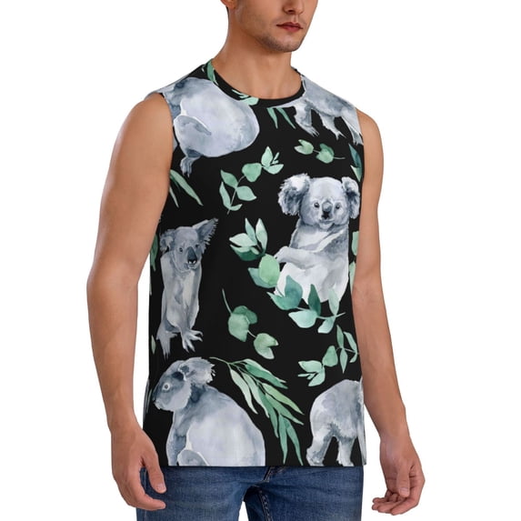 Goofa Cartoon Koala Bear Printed Men's Sleeveless T-Shirt - Athletic Gym Workout Tank Top for Men - Moisture-Wicking, UPF 30+ Quick-Dry Muscle Tee-Small