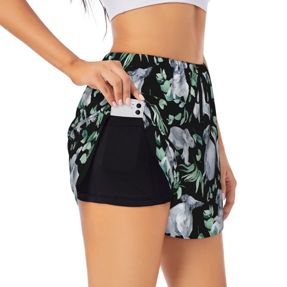 Goofa Cartoon Koala Bear Printed Women 2 in 1 Running Shorts,Quick Dry Athletic Workout Shorts,High Waisted Athletic Shorts with Liner Pockets-Large