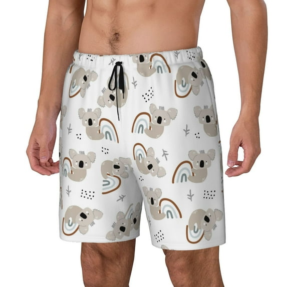 Goofa Cartoon Koala Printed Men's Swim Trunks Board Shorts Quick Dry Mens Swimming Trunks with Compression Liner,Breathable Fit Hawaii Beach Shorts-Small