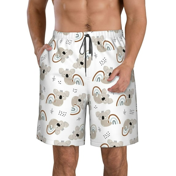 Goofa Cartoon Koala Printed Mens Swim Trunks Summer Quick Dry Short Beach Swimwear Bathing Suits-