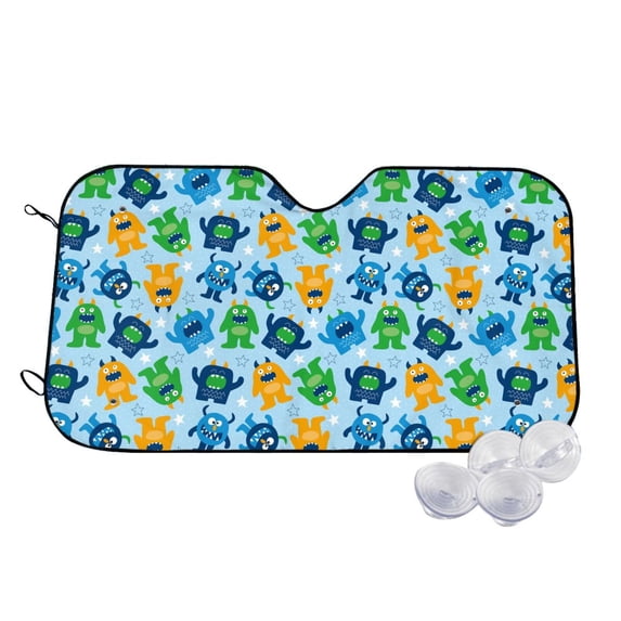 Goofa Cartoon Monster Printed Car Windshield Sunshade,Foldable Reflective Sun Visor,UV Protection Heat Blocker Sunshade,Car Cooling Accessory-Small