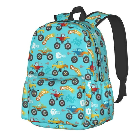 Goofa Cartoon Monster Truck Pattern Backpack for Students – Large Capacity, Lightweight with Adjustable Shoulder Straps, Perfect for School, Travel