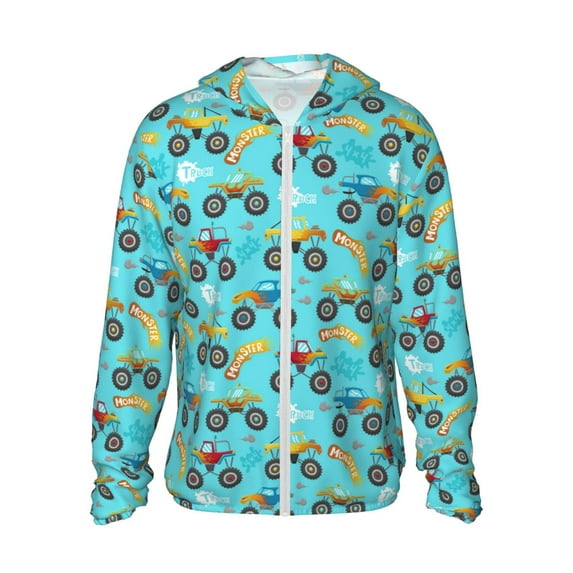 Goofa Cartoon Monster Truck Printed Women's UPF 50+ Sun Protection Hoodie Jacket Lightweight Long Sleeve Sun Shirt for Women with Pocket Hiking Outdoor-Large
