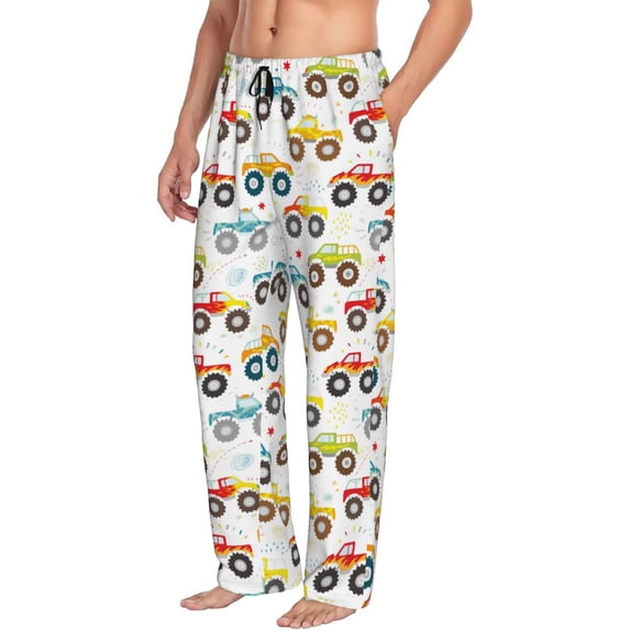 Goofa Cartoon Monster Trucks Printed Soft Pajama Pants for Men, Wide Leg Comfy Casual Lounge Yoga Pants-XX-Large