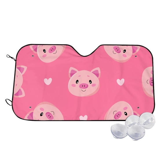 Goofa Cartoon Pigs and Hearts Printed Car Windshield Sunshade,Foldable Reflective Sun Visor,UV Protection Heat Blocker Sunshade,Car Cooling Accessory-Small