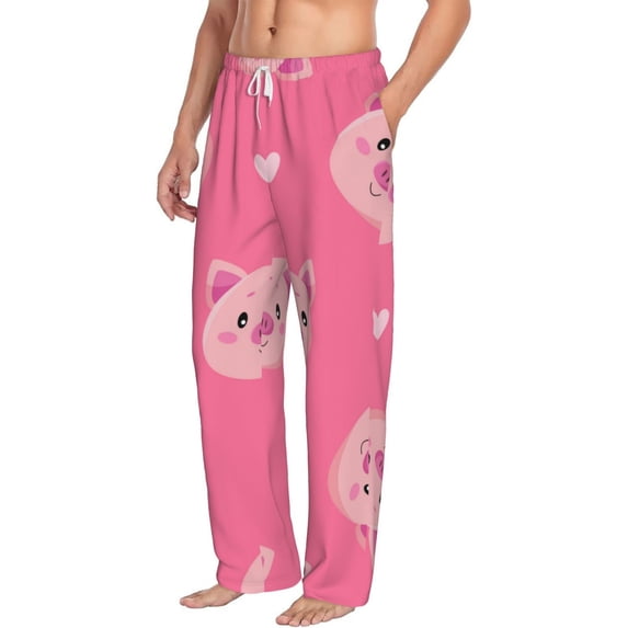 Goofa Cartoon Pigs and Hearts Printed Soft Pajama Pants for Men, Wide Leg Comfy Casual Lounge Yoga Pants-X-Large