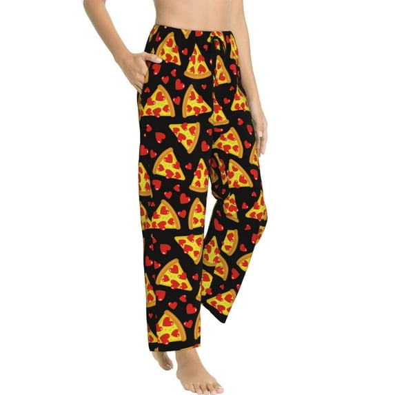 Goofa Cartoon Pizza Printed Soft Pajama Pants for Women, Wide Leg Comfy Casual Lounge Yoga Pants-XX-Large
