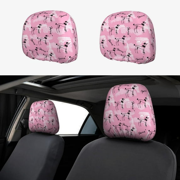 Goofa Cartoon Poodle Dog Pattern 2 PCS Car Headrest Cover, Headrest Protector,Universal Interior Car Accessories