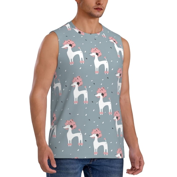 Goofa Cartoon Poodle Dog Printed Men's Sleeveless T-Shirt - Athletic Gym Workout Tank Top for Men - Moisture-Wicking, UPF 30+ Quick-Dry Muscle Tee-Medium