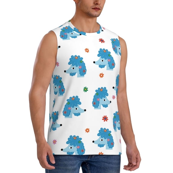 Goofa Cartoon Poodle Dog Printed Men's Sleeveless T-Shirt - Athletic Gym Workout Tank Top for Men - Moisture-Wicking, UPF 30+ Quick-Dry Muscle Tee-Medium