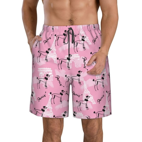 Goofa Cartoon Poodle Dog Printed Mens Swim Trunks Summer Quick Dry Short Beach Swimwear Bathing Suits-Small