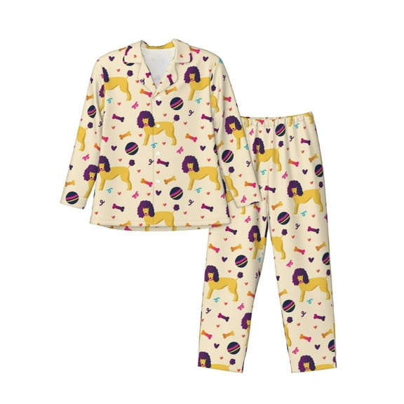 Goofa Cartoon Poodle Dog for 2-piece Loungewear Set Men’s Sleepwear Set Soft PJs Cozy loungewear Comfy Sleep Set Winter Pajamas-X-Large