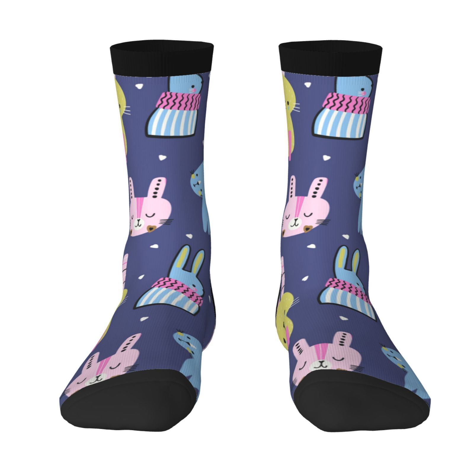 Goofa Cartoon Rabbit Printed Men's Crew Socks, Soft Durable Breathable