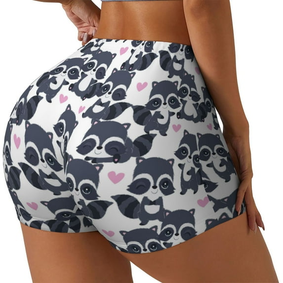 Goofa Cartoon Raccoon Printed Workout Shorts Women Seamless Scrunch Butt Lifting High Waisted Gym Booty Shorts Elastic Workout Shorts-X-Large