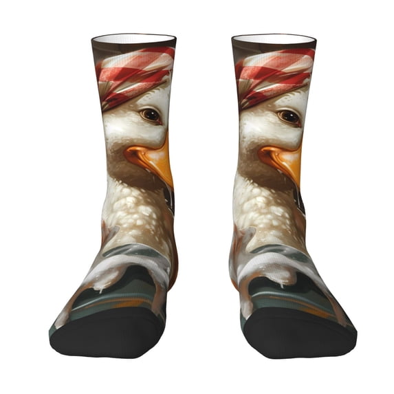 Goofa Cartoon Scottish Duck Printed Men's Crew Socks, Soft Durable Breathable Moisture-Wicking with Odor Control Cotton socks