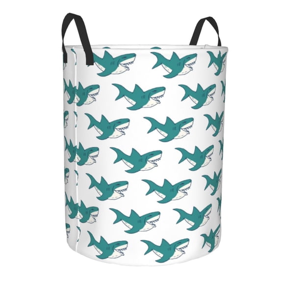 Goofa Cartoon Shark Printed Circular Hamper,Laundry Basket with Handles,Storage Baskets Foldable,Large Capacity Laundry Hamper-