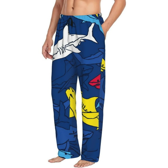 Goofa Cartoon Shark Printed Soft Pajama Pants for Men, Wide Leg Comfy Casual Lounge Yoga Pants-Small